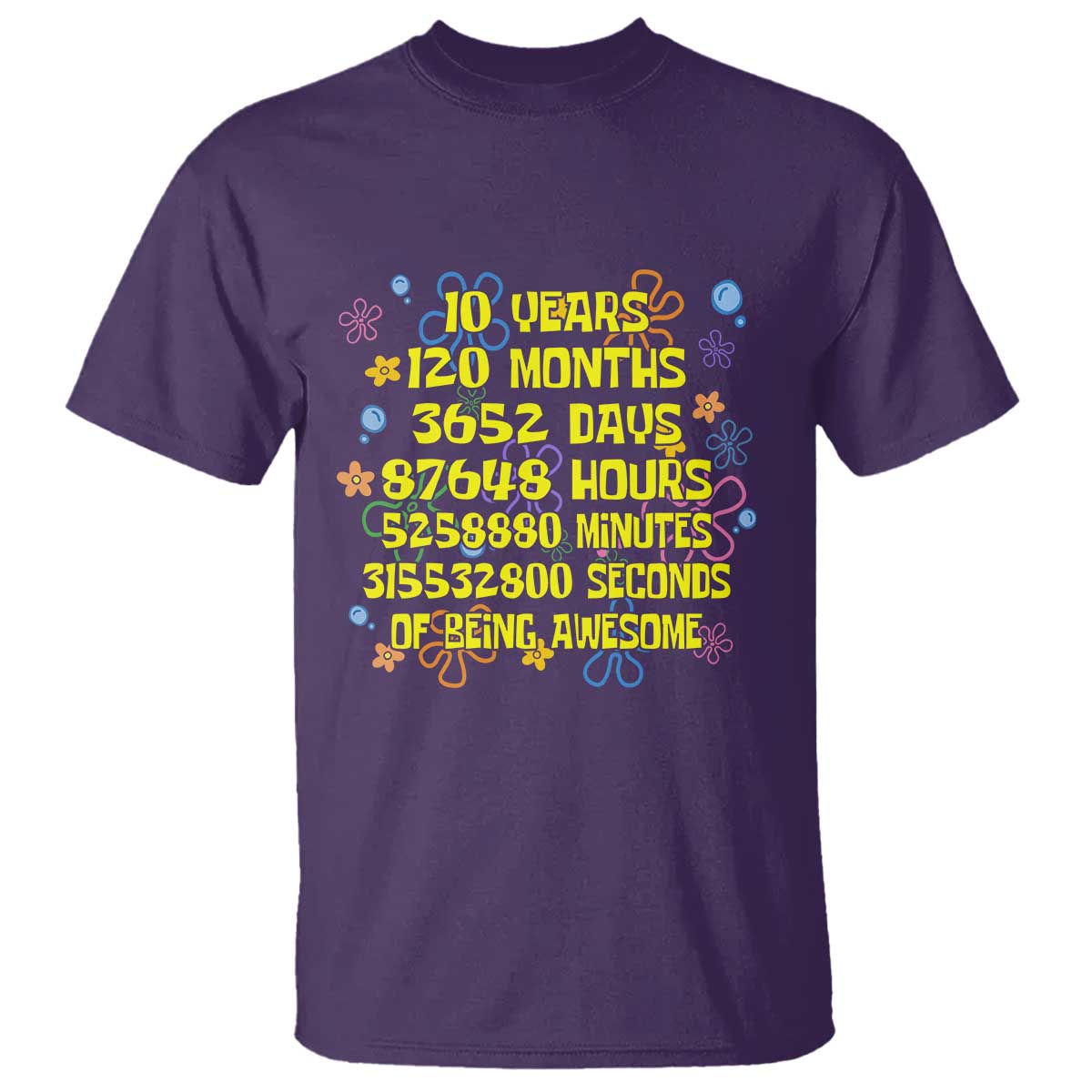 10th Birthday Gifts T Shirt Flowers 10 Years Of Being Awesome 10 Year Old Bday TS10 Purple Print Your Wear