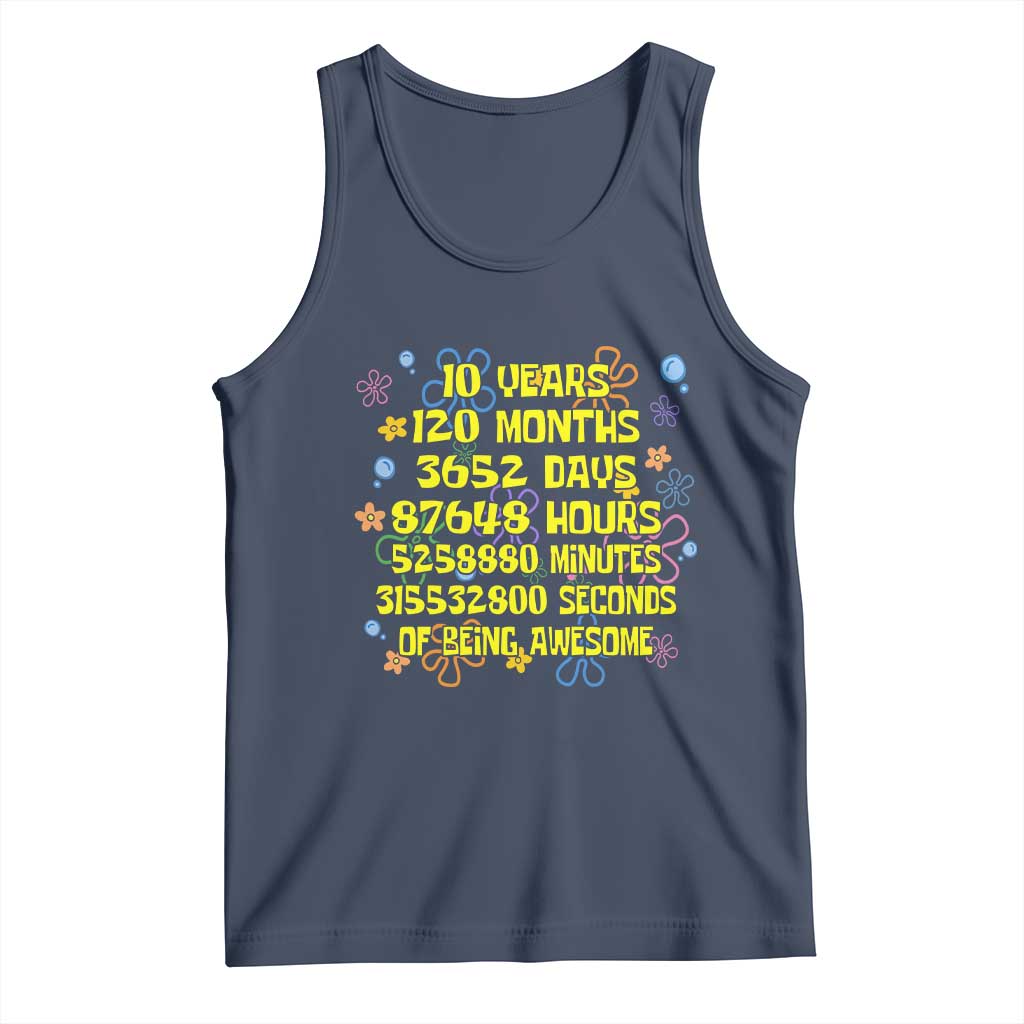 10th Birthday Gifts Tank Top Flowers 10 Years Of Being Awesome 10 Year Old Bday TS10 Navy Print Your Wear