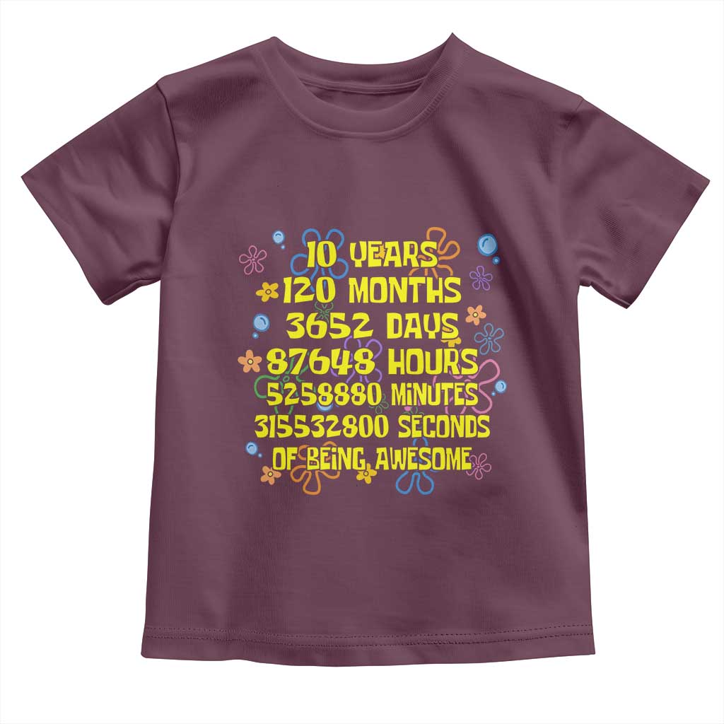 10th Birthday Gifts Toddler T Shirt Flowers 10 Years Of Being Awesome 10 Year Old Bday TS10 Maroon Print Your Wear
