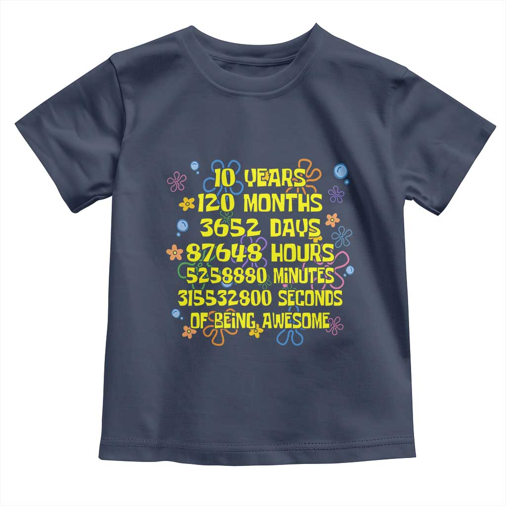 10th Birthday Gifts Toddler T Shirt Flowers 10 Years Of Being Awesome 10 Year Old Bday TS10 Navy Print Your Wear