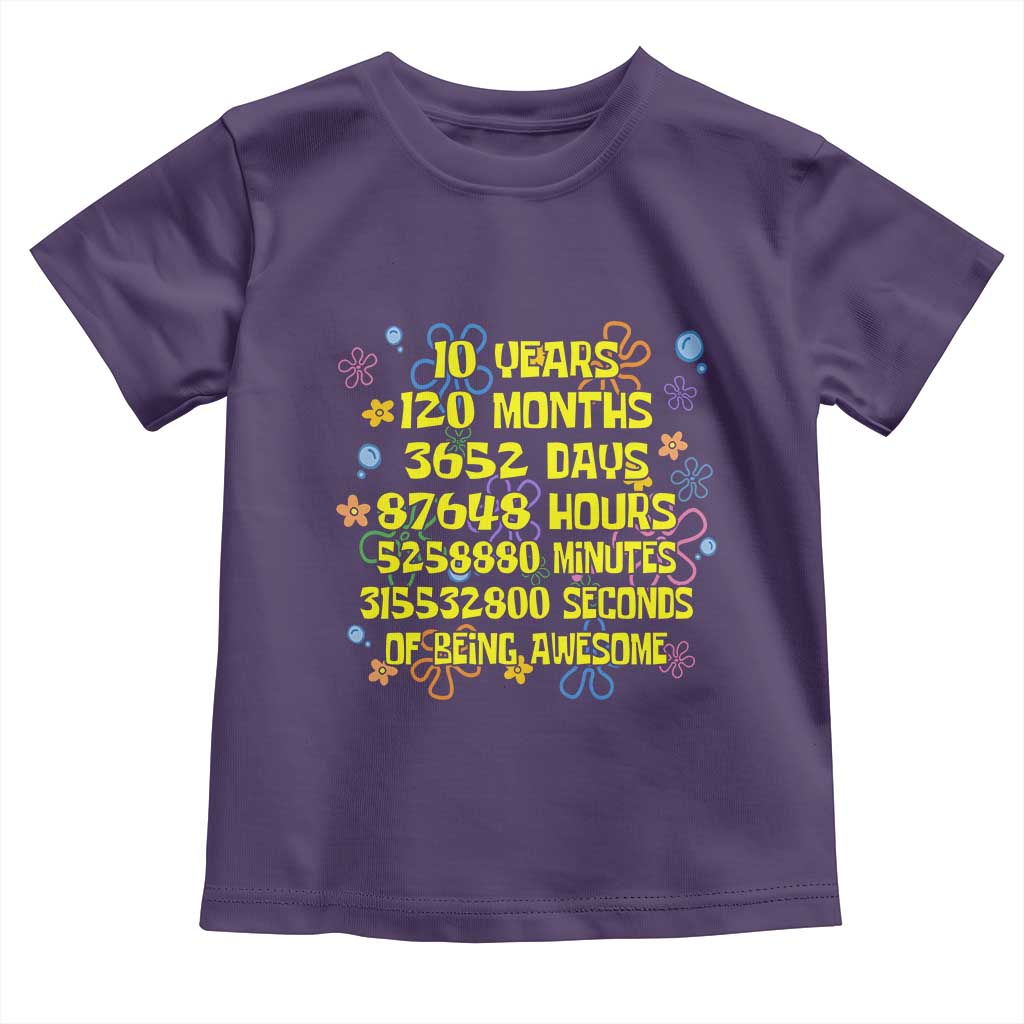 10th Birthday Gifts Toddler T Shirt Flowers 10 Years Of Being Awesome 10 Year Old Bday TS10 Purple Print Your Wear