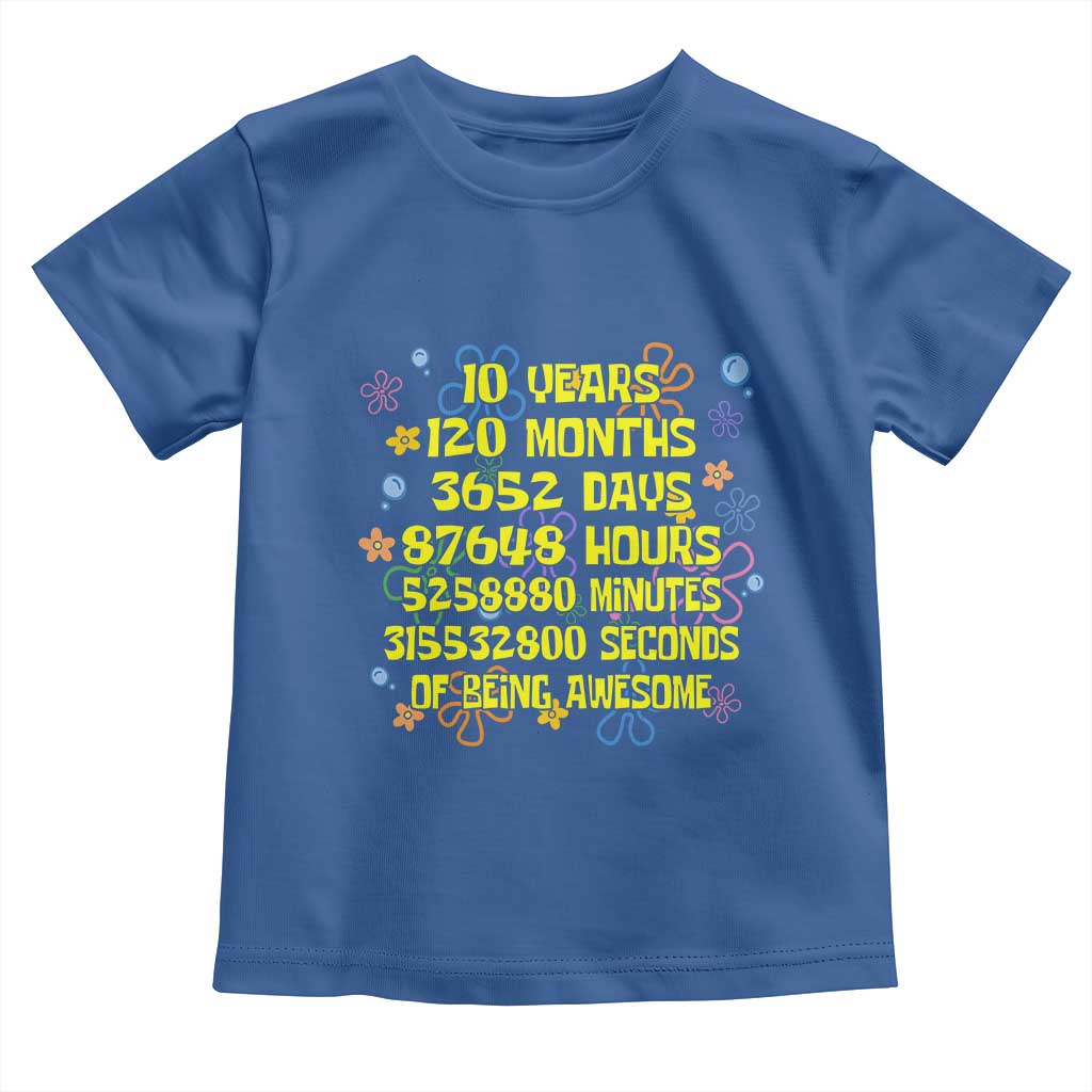 10th Birthday Gifts Toddler T Shirt Flowers 10 Years Of Being Awesome 10 Year Old Bday TS10 Royal Blue Print Your Wear