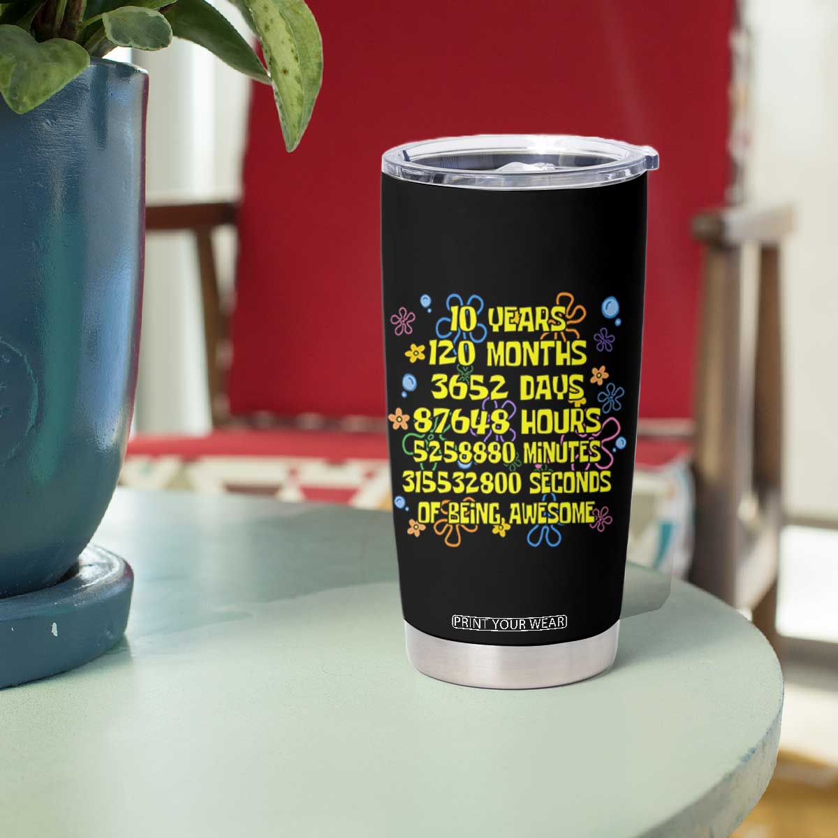 10th Birthday Gifts Tumbler Cup Flowers 10 Years Of Being Awesome 10 Year Old Bday TS10 Print Your Wear