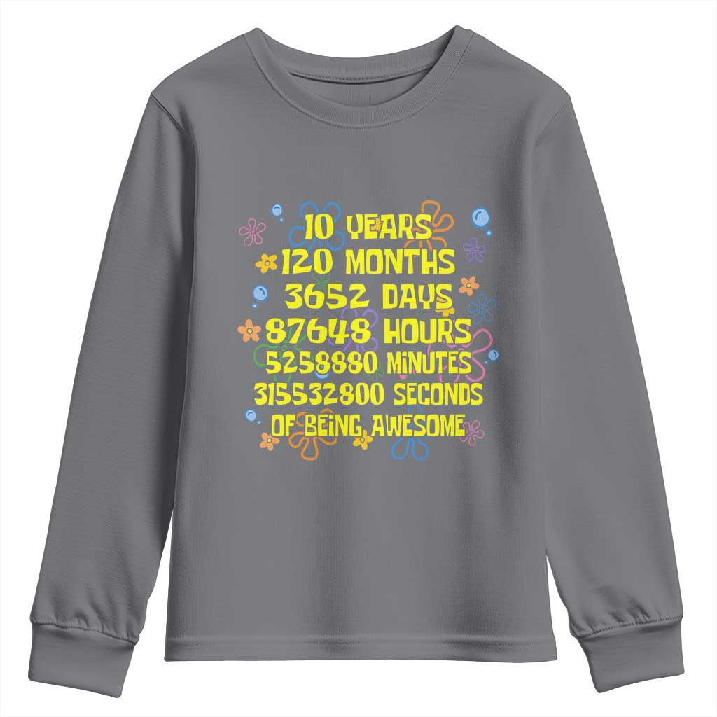 10th Birthday Gifts Youth Sweatshirt Flowers 10 Years Of Being Awesome 10 Year Old Bday TS10 Charcoal Print Your Wear