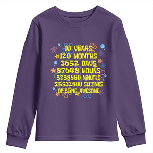 10th Birthday Gifts Youth Sweatshirt Flowers 10 Years Of Being Awesome 10 Year Old Bday TS10 Purple Print Your Wear