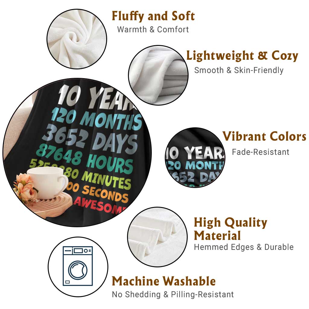 10 Year Old Bday Throw Blanket 10 Years 120 Months Of Being Awesome 10th Birthday Gifts TS10 Print Your Wear