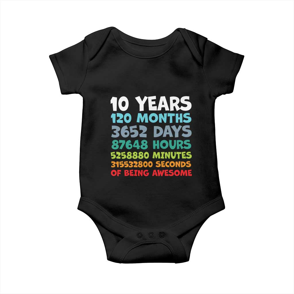 10 Year Old Bday Baby Onesie 10 Years 120 Months Of Being Awesome 10th Birthday Gifts TS10 Black Print Your Wear