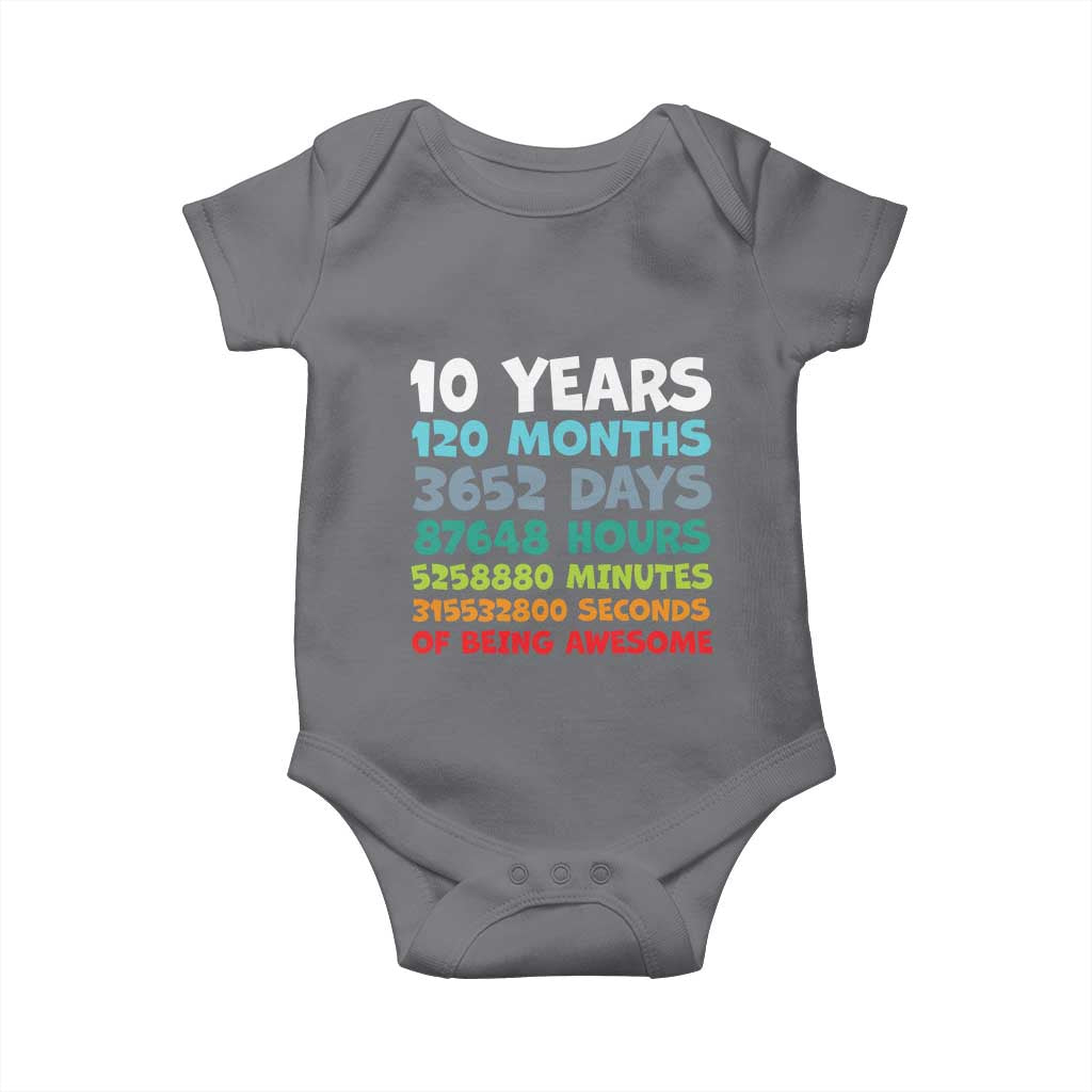 10 Year Old Bday Baby Onesie 10 Years 120 Months Of Being Awesome 10th Birthday Gifts TS10 Charcoal Print Your Wear