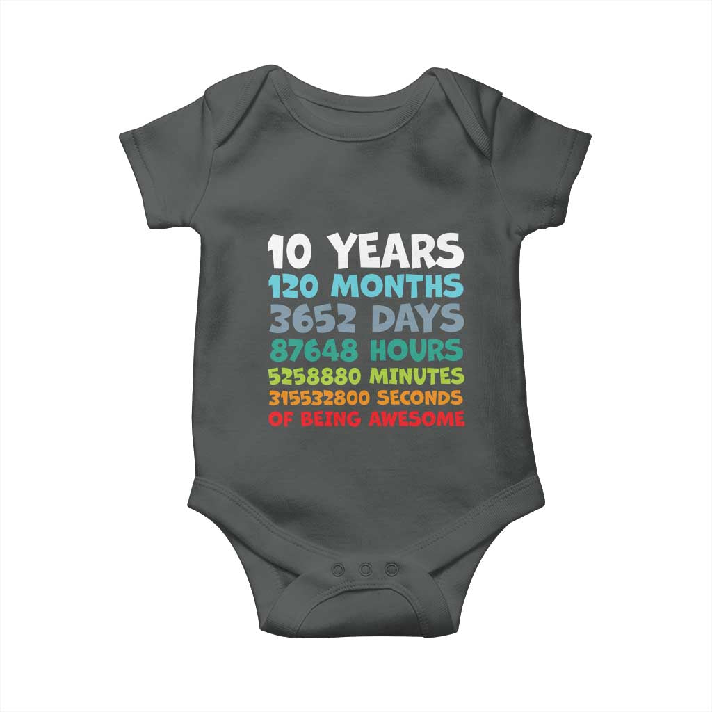 10 Year Old Bday Baby Onesie 10 Years 120 Months Of Being Awesome 10th Birthday Gifts TS10 Dark Heather Print Your Wear