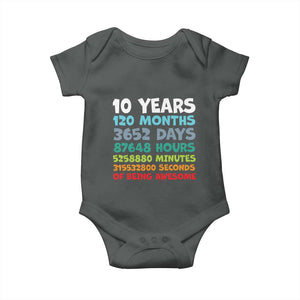 10 Year Old Bday Baby Onesie 10 Years 120 Months Of Being Awesome 10th Birthday Gifts TS10 Dark Heather Print Your Wear