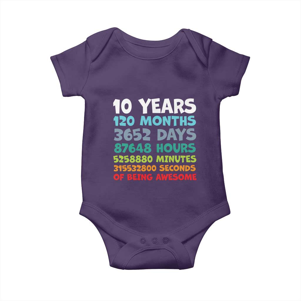 10 Year Old Bday Baby Onesie 10 Years 120 Months Of Being Awesome 10th Birthday Gifts TS10 Purple Print Your Wear