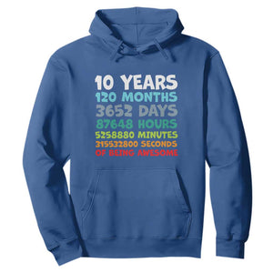 10 Year Old Bday Hoodie 10 Years 120 Months Of Being Awesome 10th Birthday Gifts TS10 Royal Blue Print Your Wear