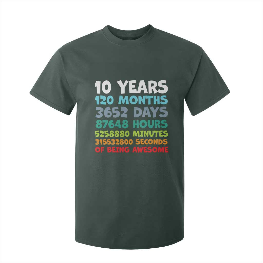 10 Year Old Bday T Shirt For Kid 10 Years 120 Months Of Being Awesome 10th Birthday Gifts TS10 Dark Forest Green Print Your Wear