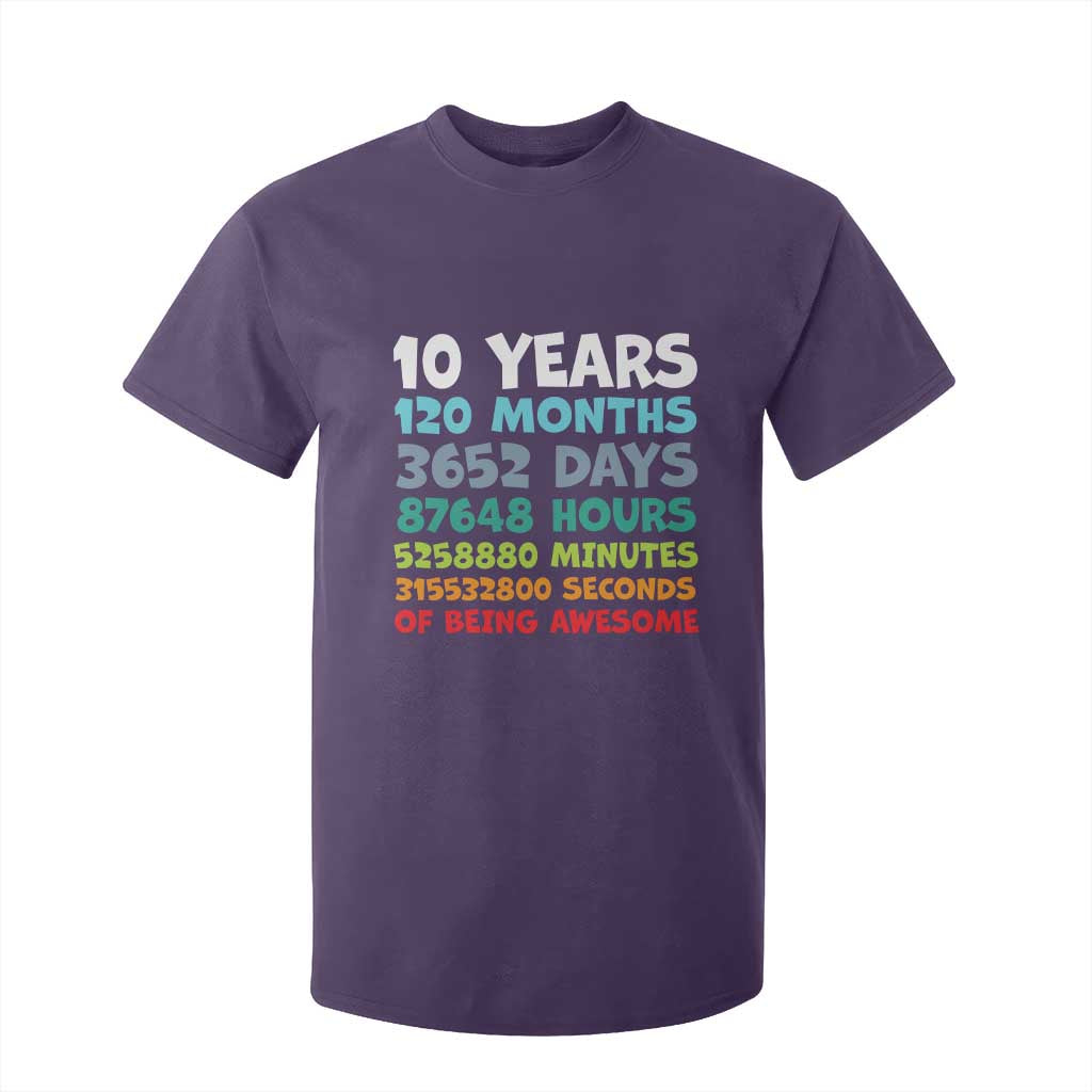 10 Year Old Bday T Shirt For Kid 10 Years 120 Months Of Being Awesome 10th Birthday Gifts TS10 Purple Print Your Wear