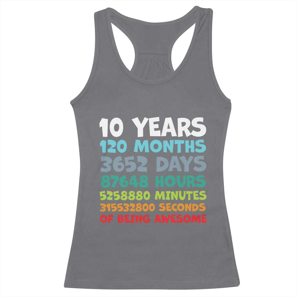 10 Year Old Bday Racerback Tank Top 10 Years 120 Months Of Being Awesome 10th Birthday Gifts TS10 Charcoal Print Your Wear