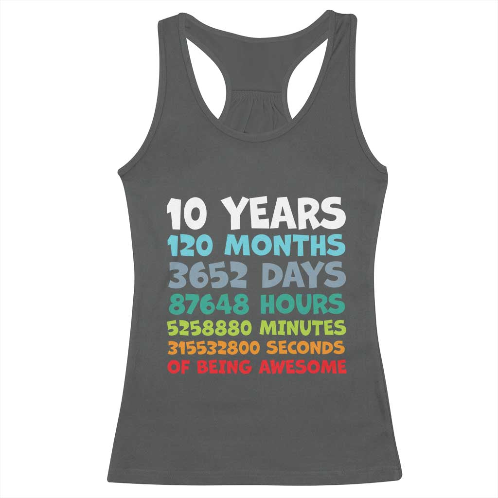 10 Year Old Bday Racerback Tank Top 10 Years 120 Months Of Being Awesome 10th Birthday Gifts TS10 Dark Heather Print Your Wear