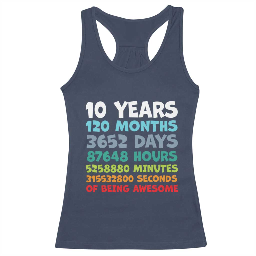 10 Year Old Bday Racerback Tank Top 10 Years 120 Months Of Being Awesome 10th Birthday Gifts TS10 Navy Print Your Wear