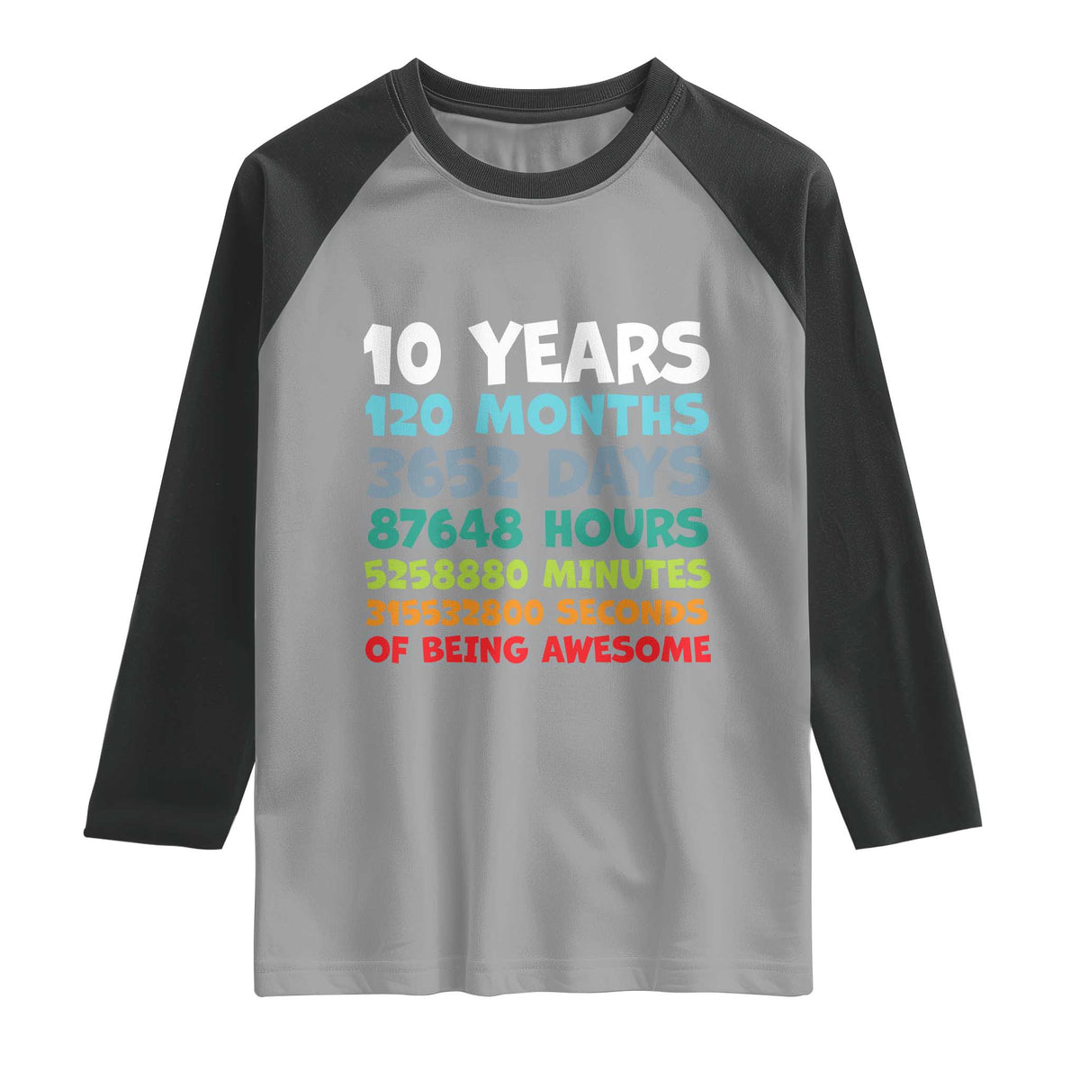 10 Year Old Bday Raglan Shirt 10 Years 120 Months Of Being Awesome 10th Birthday Gifts TS10 Sport Gray Black Print Your Wear