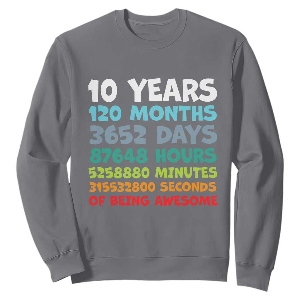 10 Year Old Bday Sweatshirt 10 Years 120 Months Of Being Awesome 10th Birthday Gifts TS10 Charcoal Print Your Wear