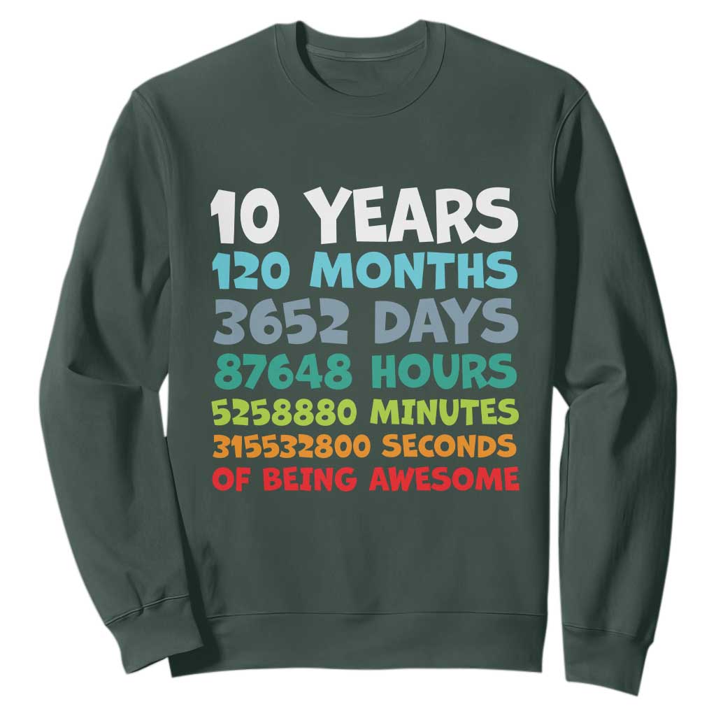 10 Year Old Bday Sweatshirt 10 Years 120 Months Of Being Awesome 10th Birthday Gifts TS10 Dark Forest Green Print Your Wear