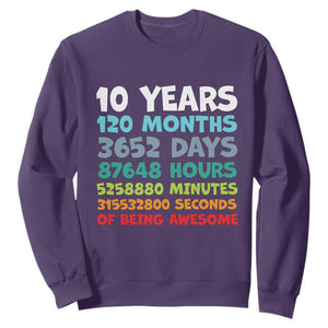 10 Year Old Bday Sweatshirt 10 Years 120 Months Of Being Awesome 10th Birthday Gifts TS10 Purple Print Your Wear