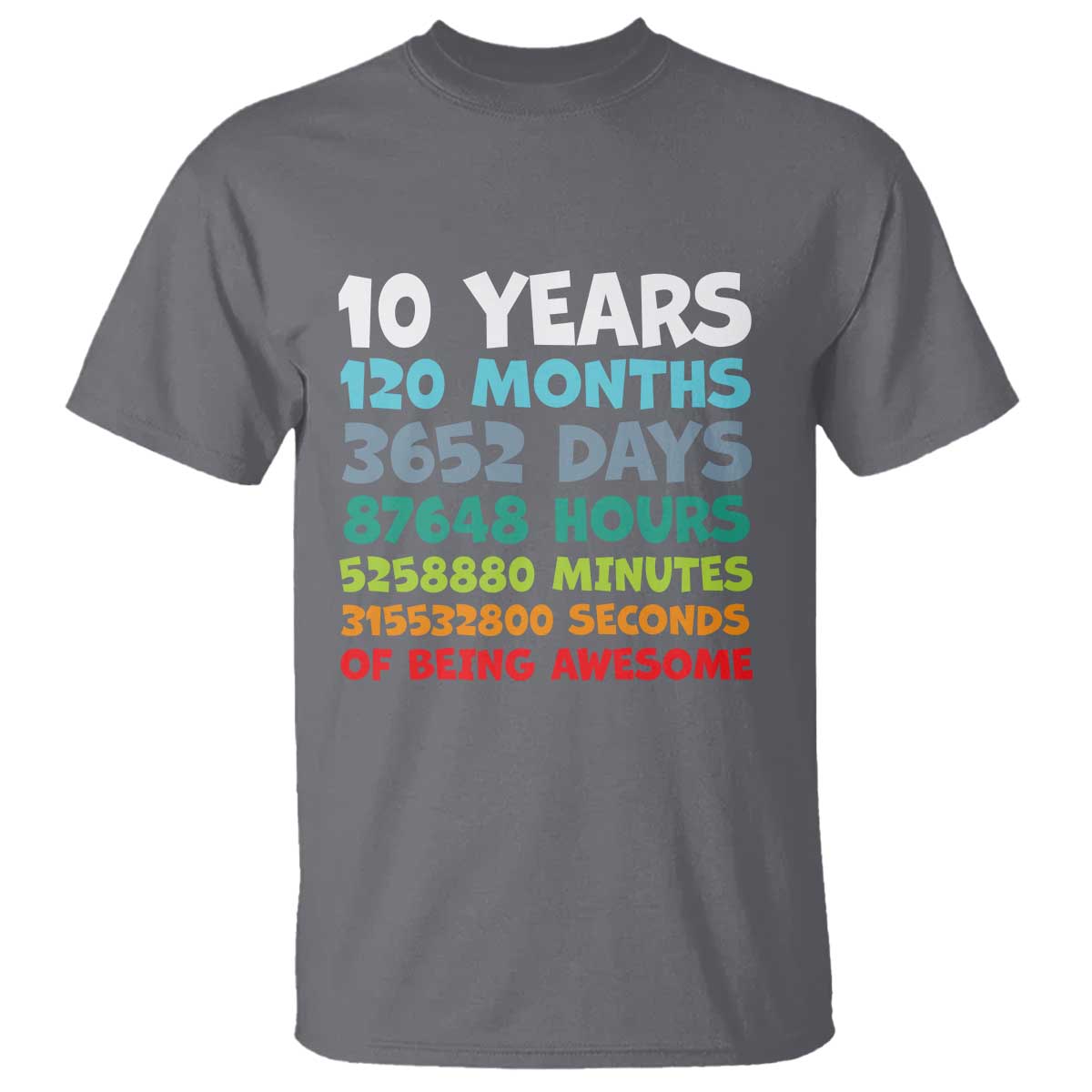 10 Year Old Bday T Shirt 10 Years 120 Months Of Being Awesome 10th Birthday Gifts TS10 Charcoal Print Your Wear