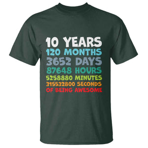 10 Year Old Bday T Shirt 10 Years 120 Months Of Being Awesome 10th Birthday Gifts TS10 Dark Forest Green Print Your Wear