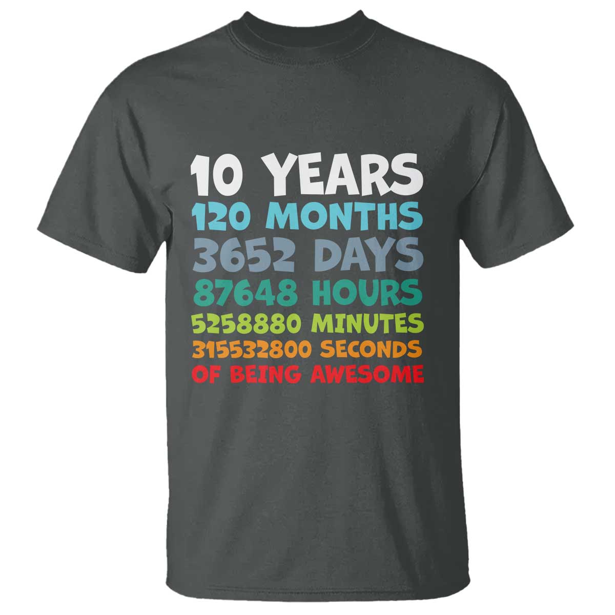 10 Year Old Bday T Shirt 10 Years 120 Months Of Being Awesome 10th Birthday Gifts TS10 Dark Heather Print Your Wear