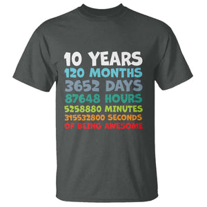 10 Year Old Bday T Shirt 10 Years 120 Months Of Being Awesome 10th Birthday Gifts TS10 Dark Heather Print Your Wear