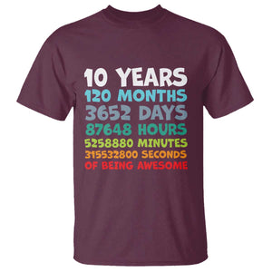10 Year Old Bday T Shirt 10 Years 120 Months Of Being Awesome 10th Birthday Gifts TS10 Maroon Print Your Wear
