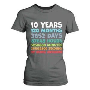 10 Year Old Bday T Shirt For Women 10 Years 120 Months Of Being Awesome 10th Birthday Gifts TS10 Dark Heather Print Your Wear