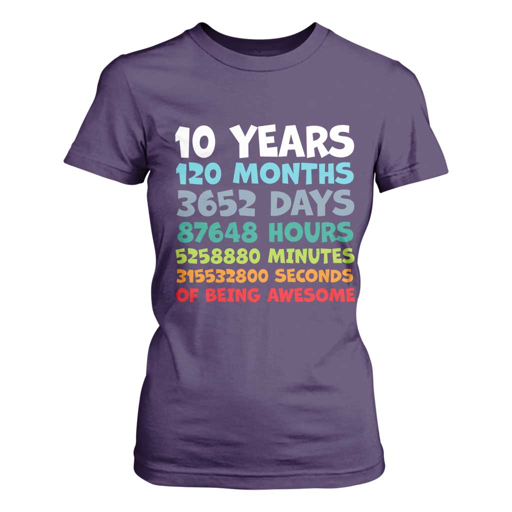 10 Year Old Bday T Shirt For Women 10 Years 120 Months Of Being Awesome 10th Birthday Gifts TS10 Purple Print Your Wear