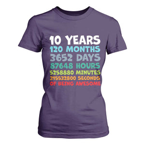 10 Year Old Bday T Shirt For Women 10 Years 120 Months Of Being Awesome 10th Birthday Gifts TS10 Purple Print Your Wear