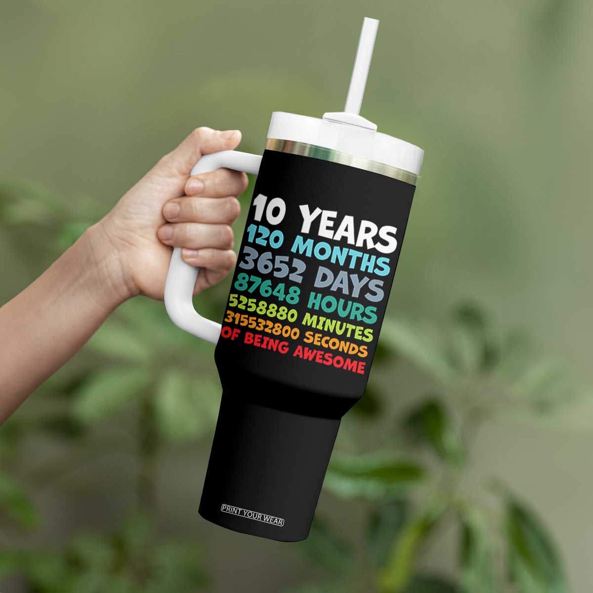 10 Year Old Bday Tumbler With Handle 10 Years 120 Months Of Being Awesome 10th Birthday Gifts TS10 Print Your Wear