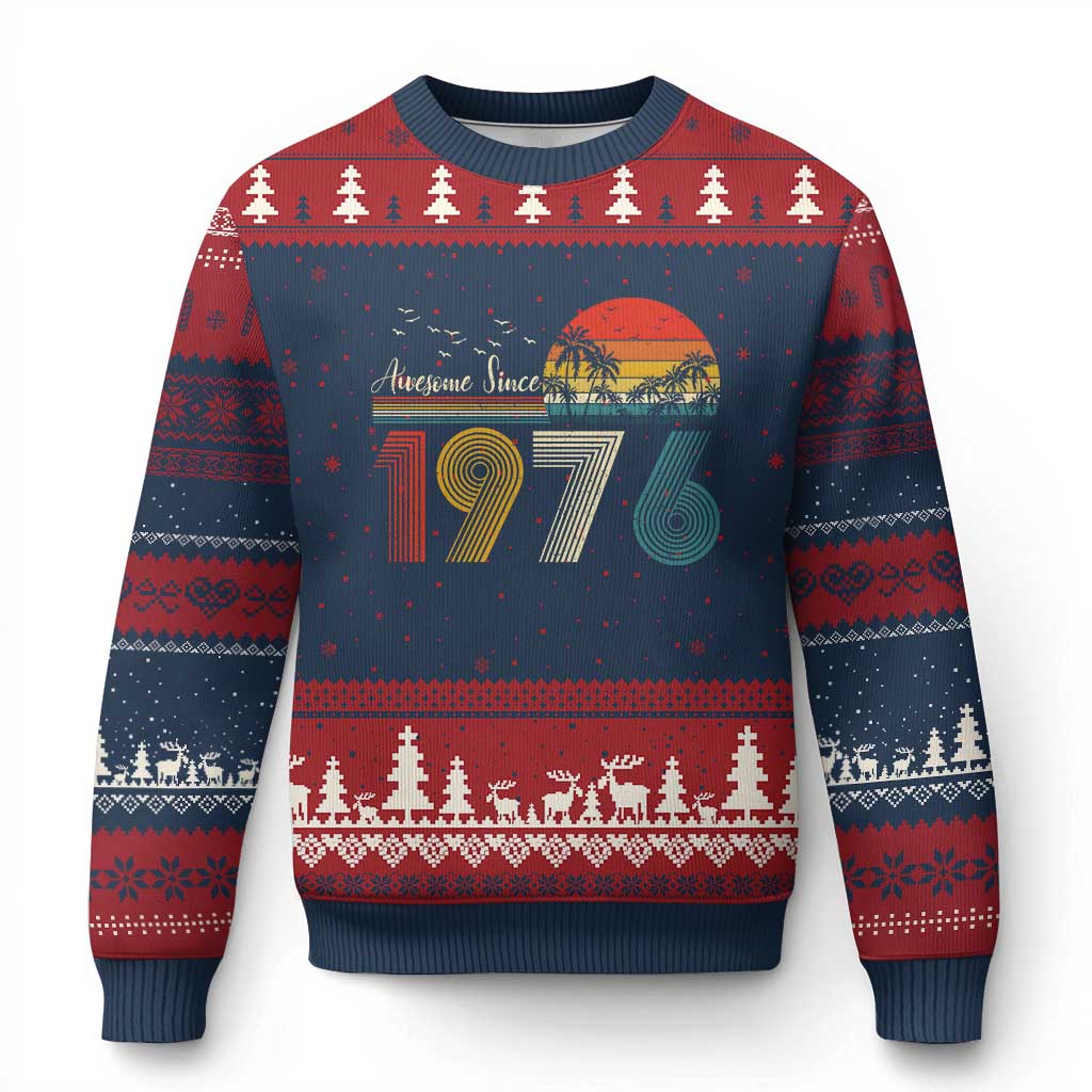 Awesome Since 1976 Birthday Ugly Christmas Sweater Vintage 50th 50 Year Old Bday Gifts TS10 Navy Red Print Your Wear