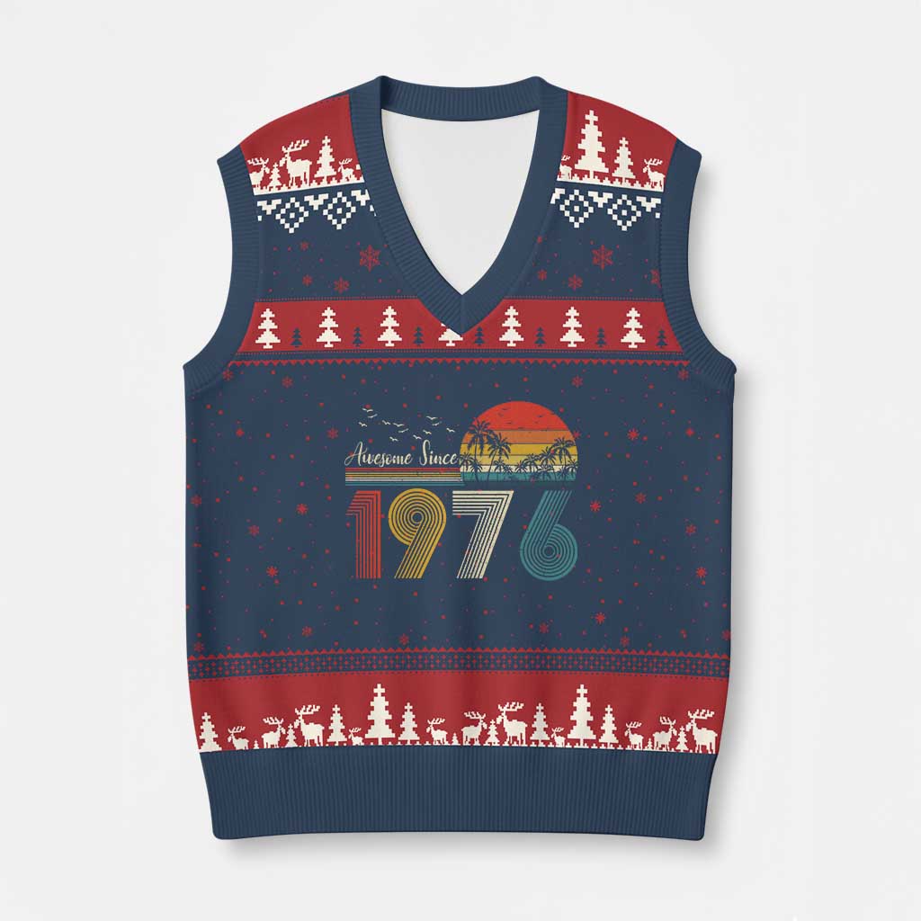 Awesome Since 1976 Birthday V-Neck Knit Sweater Vest Vintage 50th 50 Year Old Bday Gifts TS10 Navy Red Print Your Wear