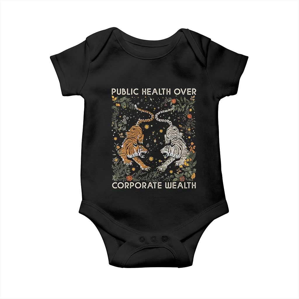 Public Health Over Corporate Wealth Baby Onesie Boho Tiger TS10 Black Print Your Wear