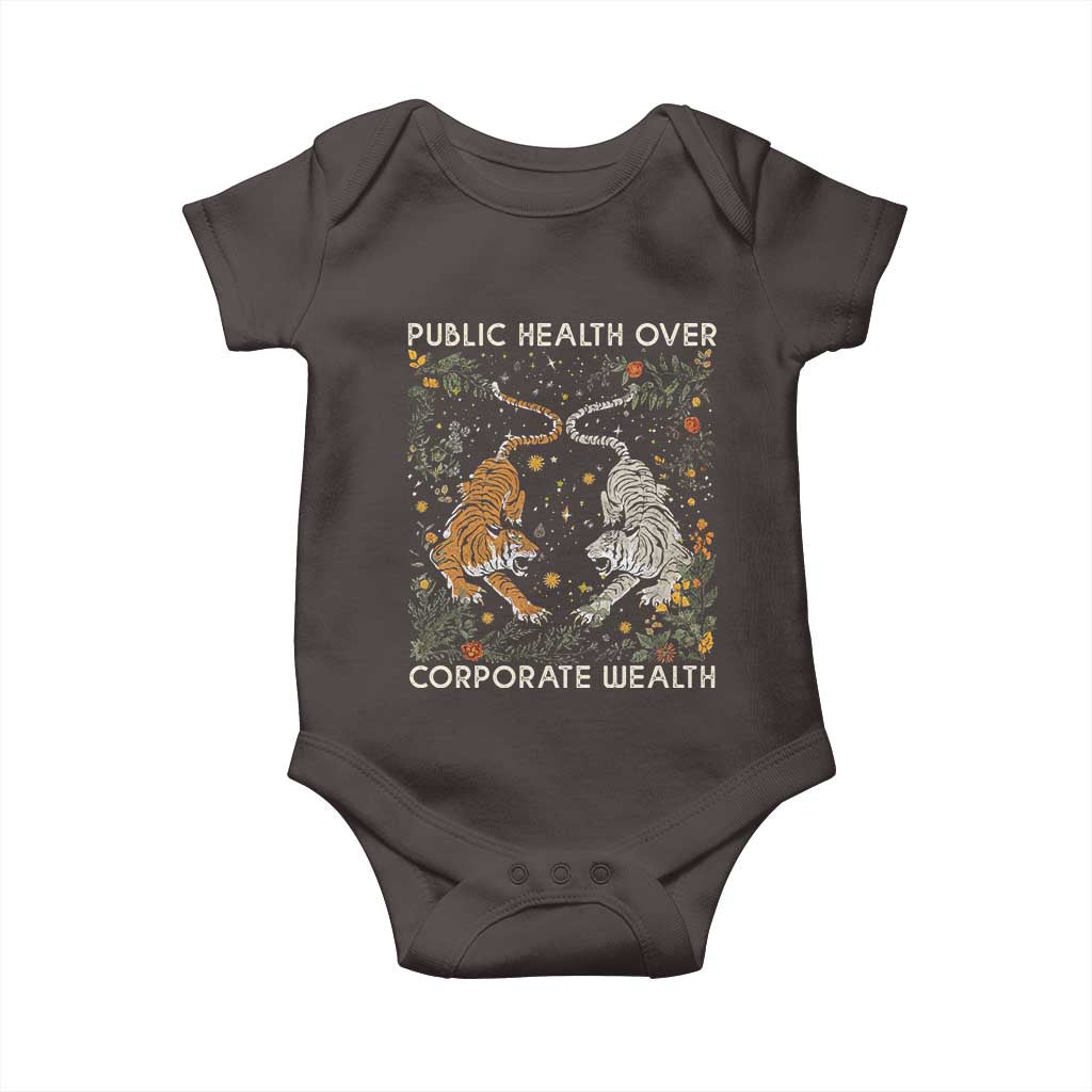 Public Health Over Corporate Wealth Baby Onesie Boho Tiger TS10 Dark Chocolate Print Your Wear