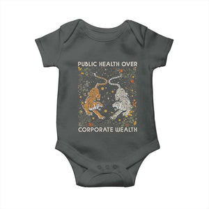 Public Health Over Corporate Wealth Baby Onesie Boho Tiger TS10 Dark Heather Print Your Wear