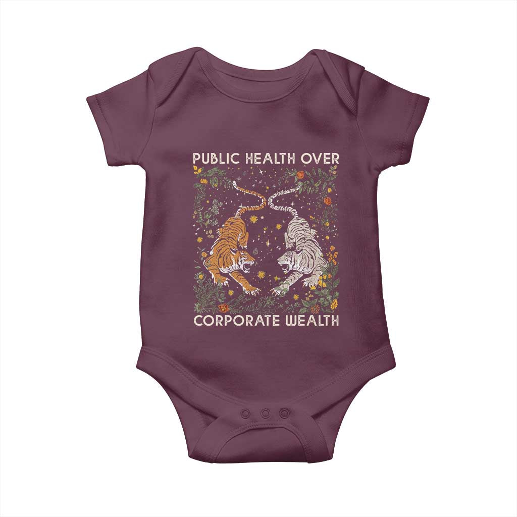 Public Health Over Corporate Wealth Baby Onesie Boho Tiger TS10 Maroon Print Your Wear