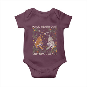 Public Health Over Corporate Wealth Baby Onesie Boho Tiger TS10 Maroon Print Your Wear