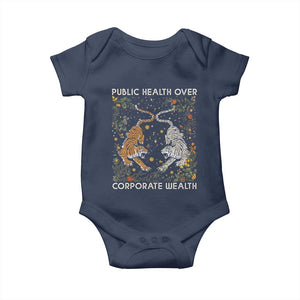 Public Health Over Corporate Wealth Baby Onesie Boho Tiger TS10 Navy Print Your Wear