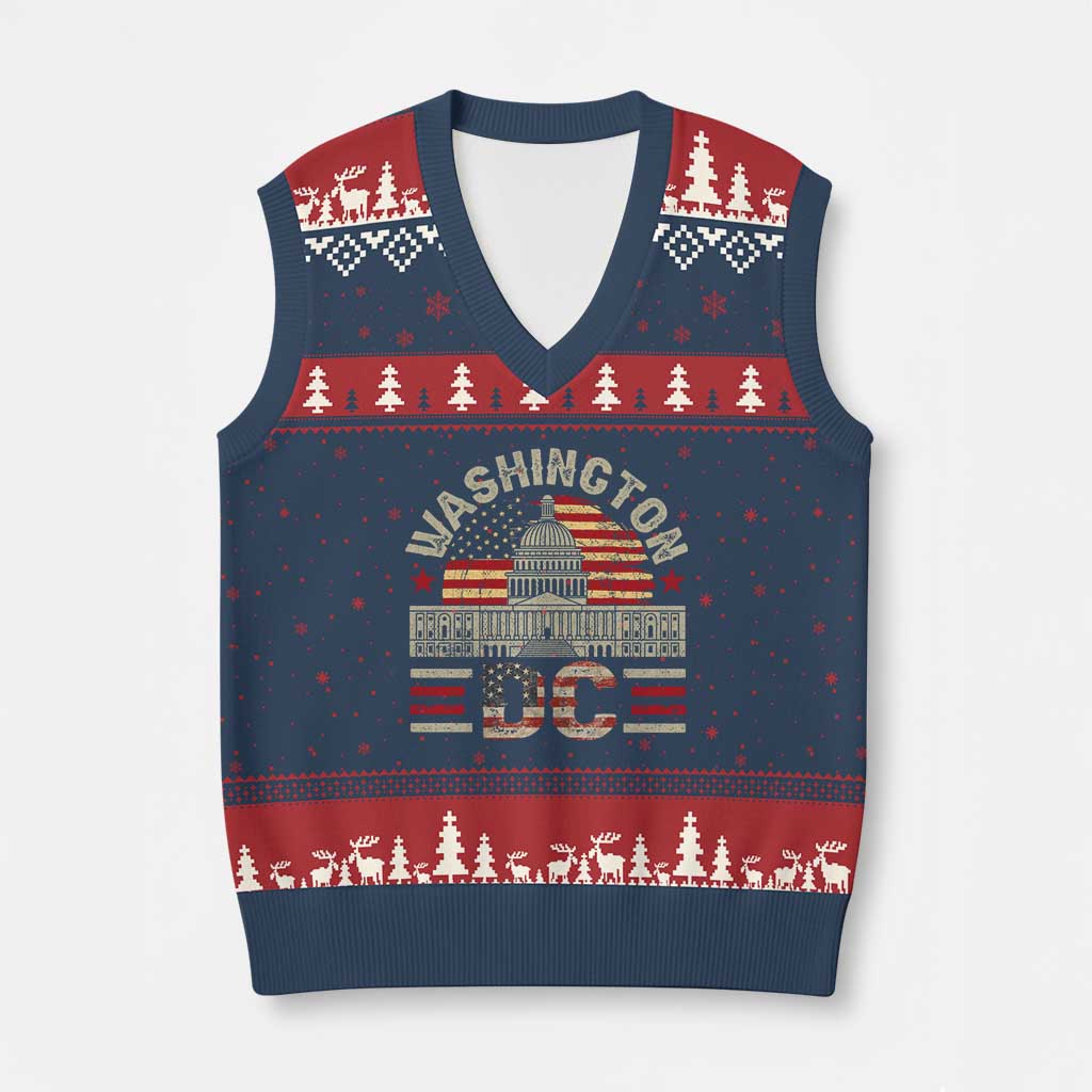 Washington DC V-Neck Knit Sweater Vest Retro US Flag Souvenir Gift TS10 Navy Red Print Your Wear