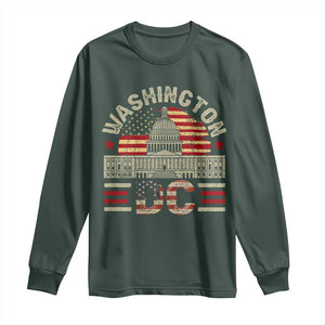 Washington DC Long Sleeve Shirt Retro US Flag Souvenir Gift TS10 Dark Forest Green Print Your Wear