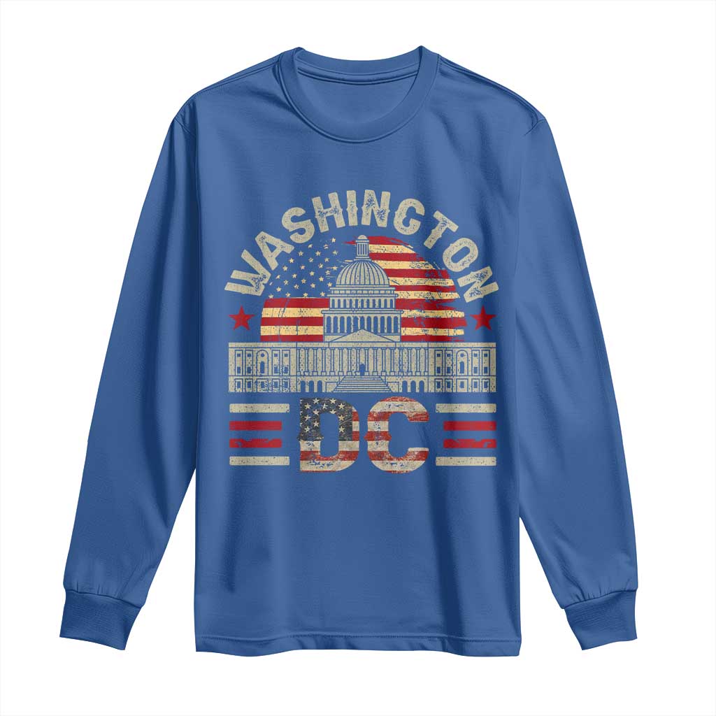 Washington DC Long Sleeve Shirt Retro US Flag Souvenir Gift TS10 Royal Blue Print Your Wear