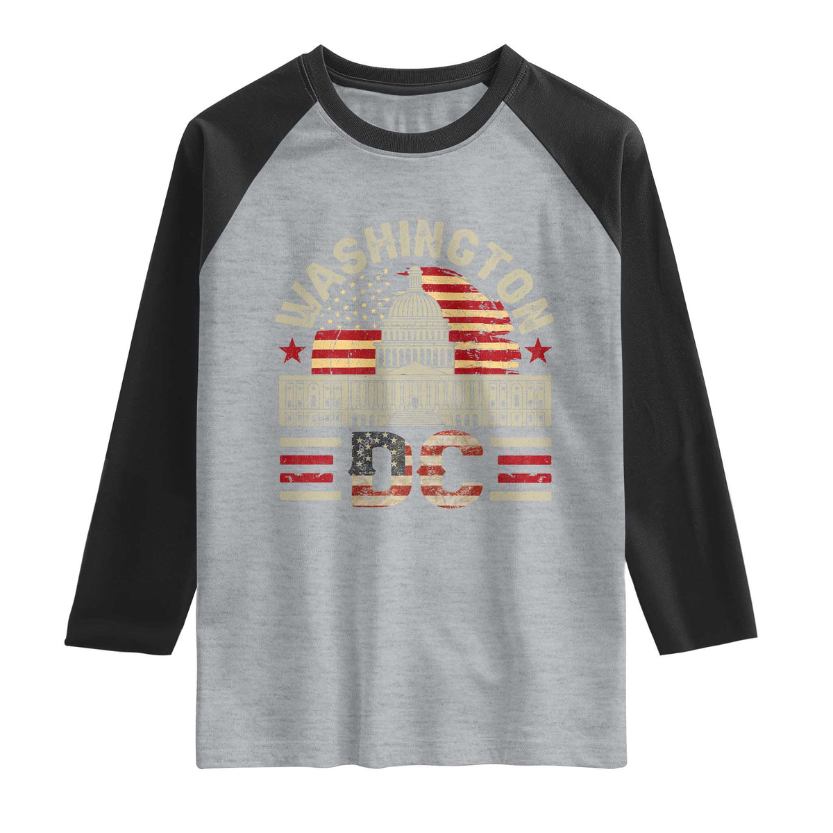 Washington DC Raglan Shirt Retro US Flag Souvenir Gift TS10 Heather Gray Black Print Your Wear