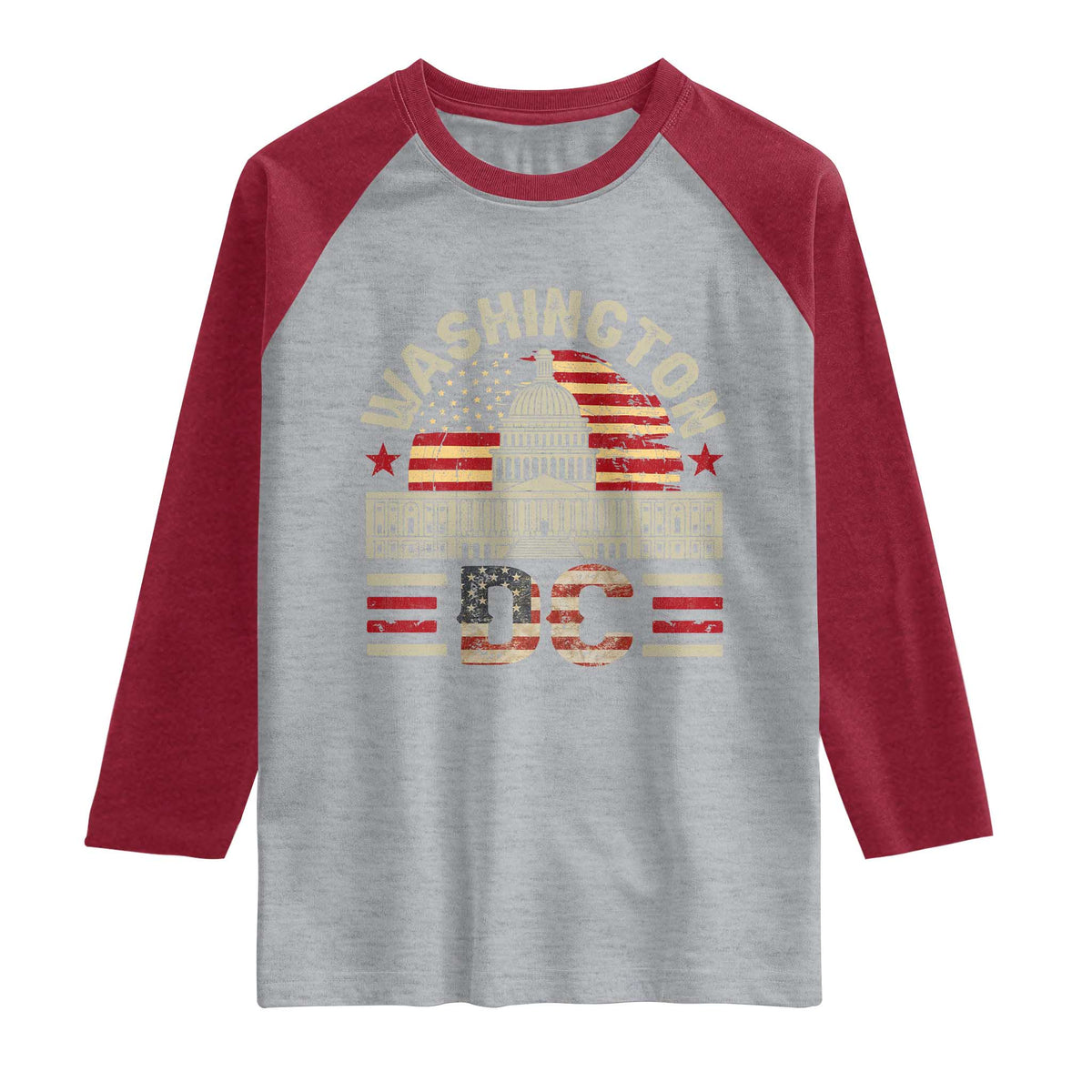 Washington DC Raglan Shirt Retro US Flag Souvenir Gift TS10 Heather Gray Heather Red Print Your Wear
