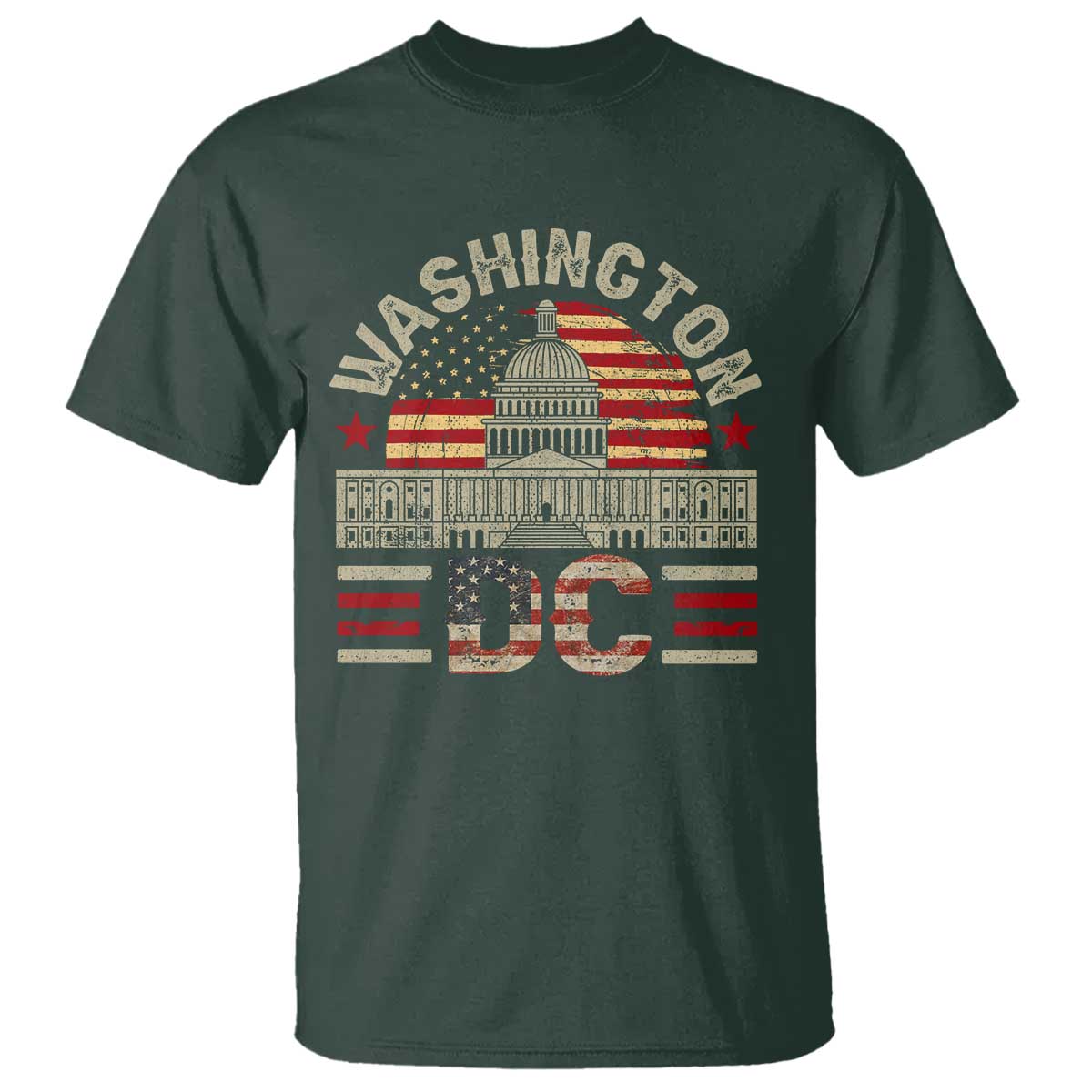Washington DC T Shirt Retro US Flag Souvenir Gift TS10 Dark Forest Green Print Your Wear