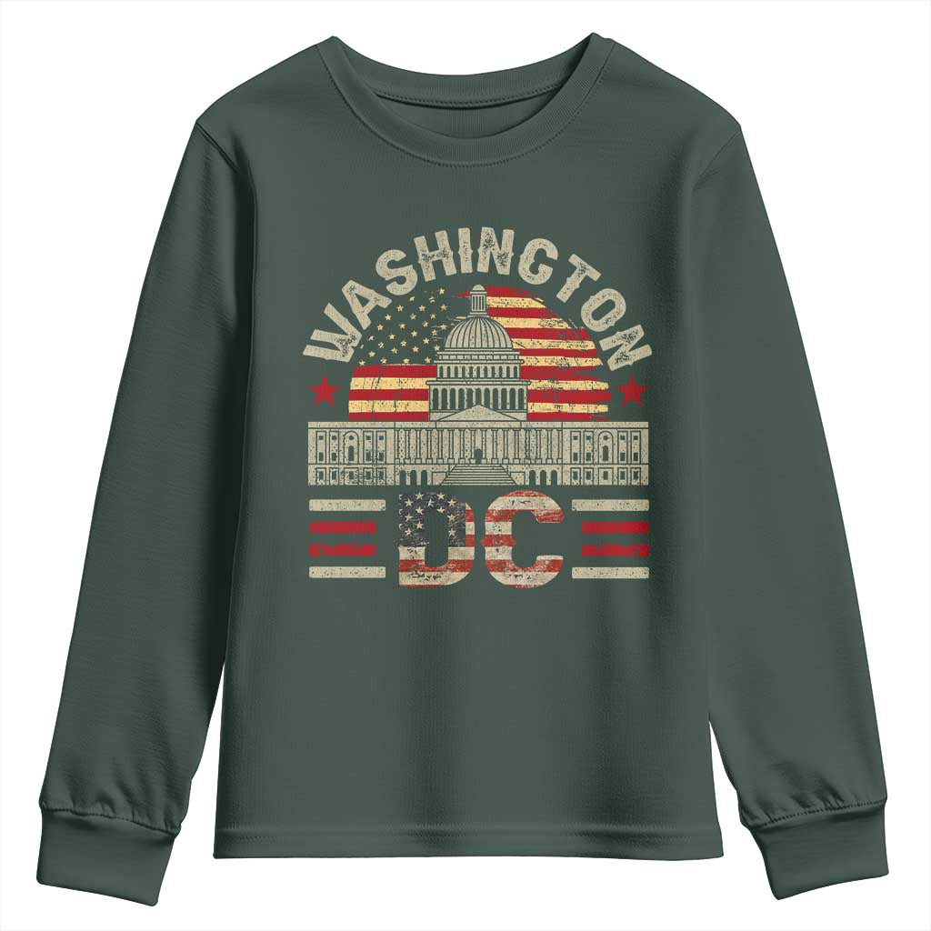 Washington DC Youth Sweatshirt Retro US Flag Souvenir Gift TS10 Dark Forest Green Print Your Wear
