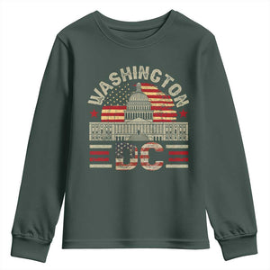 Washington DC Youth Sweatshirt Retro US Flag Souvenir Gift TS10 Dark Forest Green Print Your Wear